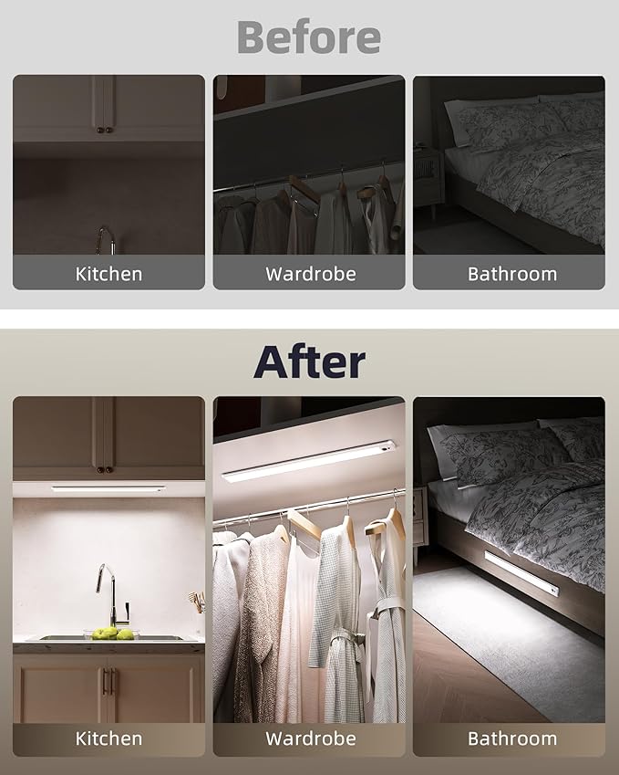 EZVALO Under Cabinet Lights,14.5'' Motion Sensor Light Indoor Dimmable, Super Bright 4000mAh Rechargeable Closet Lights 5700K with Remote Control, Wireless Under Counter Light for Kitchen,Cabinet
