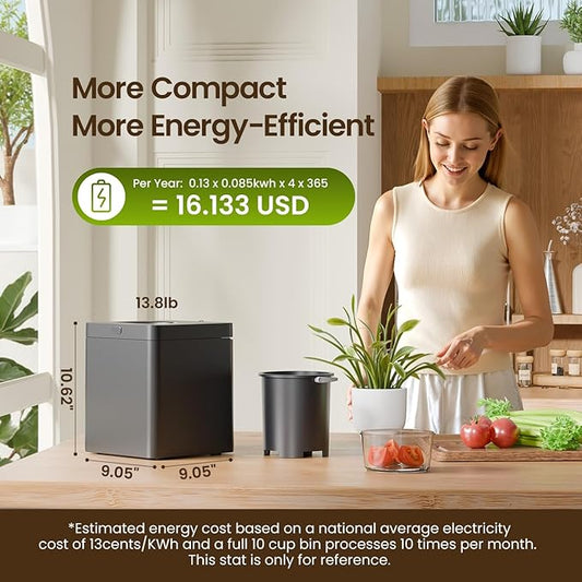 TOPZEE Electric Compost Bin for Kitchen - 3L Countertop Composter with Odorless Auto-Cleaning, Turns Food Waste to Fertilizer in 4 Hours, for Indoor Home Use, Black