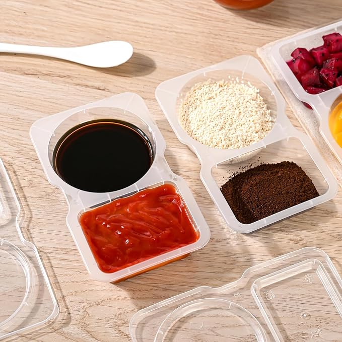 Double Compartment Condiment Containers Food Storage Meal Prepsauce Containers With Lid Reusable Freezer Safe Microwavable for Food Take-Out And Delivery(10pc)