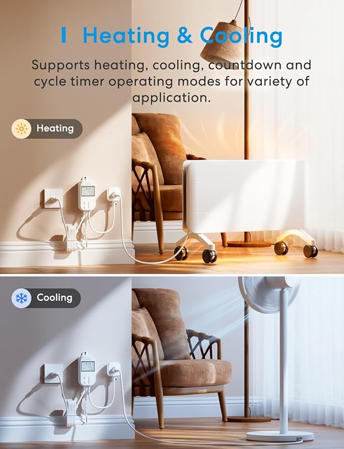 meross Smart Temperature Controller 15A 1800W, Smart Wi-Fi Thermostat Controlled Outlet Plug Works with Apple Home, Alexa, Google Home for Heating Cooling Homebrew Fermentation Reptiles Greenhouse