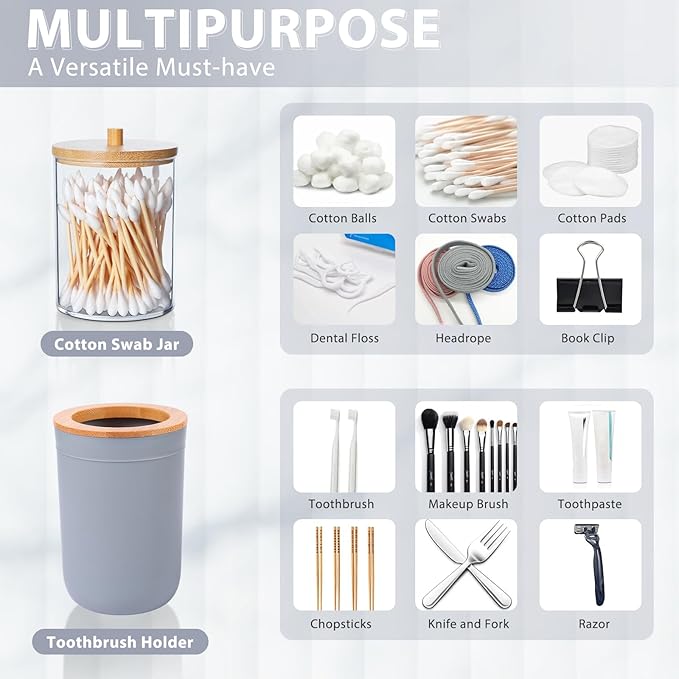 iMucci Bathroom Accessories Set 5Piece Grey Bathroom Sets, Toothbrush Holder, Toothbrush Cup, Lotion Soap Dispenser, Soap Dish and Qtip Holder Bathroom Decor