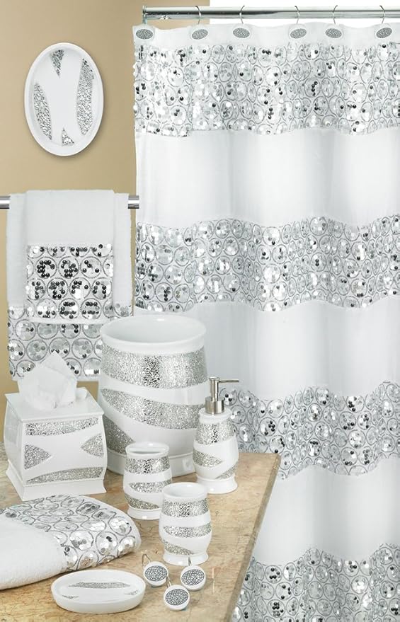 Zahari Home Sinatra Bathroom Shower Curtain Set - 13pc Classic White Shower Curtain & Hooks - Unique Design
