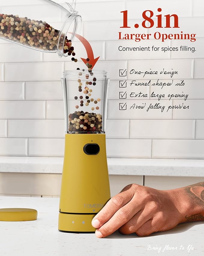 Electric Salt and Pepper Grinder Set with Storage Base, Stainless Steel Rechargeable Salt and Pepper Grinder Set with 4.5 oz Large Capacity, 1.8" Wide Mouth, Adjustable Coarseness, Ideal for Kitchen
