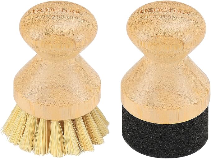Cutting Board Oil Wax Applicator and Scrub Brush Set- Natural Bamboo with Sisal Fiber and Sponge for Food Grade Mineral Oil Board,Wooden Worktops,Utensil Care
