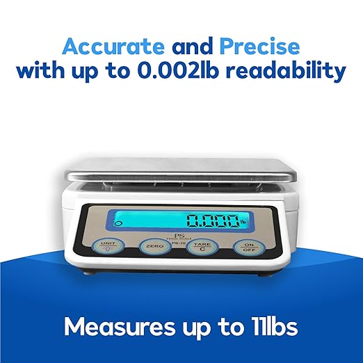 Penn Scale PS-10 Digital Kitchen Portion Scale - 11lb Electric Kitchen Scale with 0.002lb Readability - Removable Platter & LCD Display - Lb, Oz, G Unit Conversion (AC & Battery Powered)