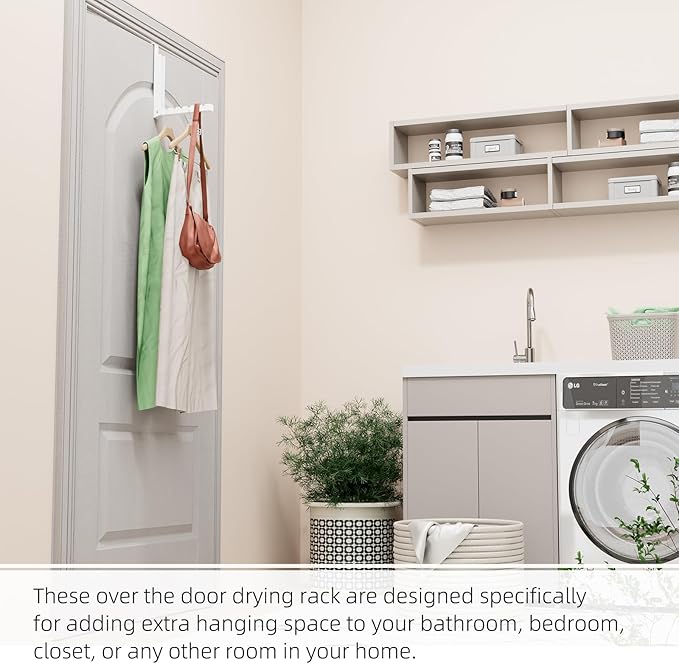 2 Pack Over The Door Hangers, Folding Over The Door Drying Rack for Laundry, Over The Door Clothes Hanger, Door Hanger for Clothing, Over The Door Hooks, Small Space Clothes Drying Rack,Portable,White