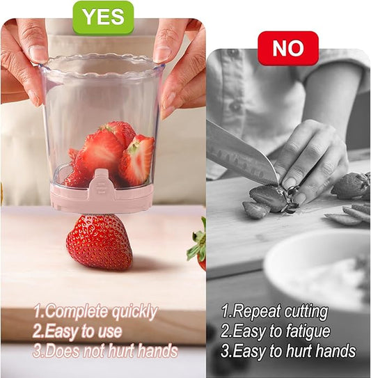 Strawberry Slicer:Fruit Slicer Cup Veggie Salad Speed Cutter for Strawberries Egg Banana Mushroom Cucumber Kiwi the Kitchen Portable Slicing Tool (Pink)