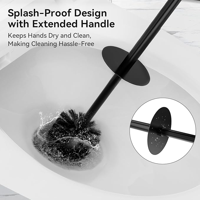 DOWRY Toilet Bowl Brush and Holder for Bathroom Storage Organization Deep Cleaning Covered Brush Cleaner Black Toilet Brush with 2 Brush Holders,Black Square