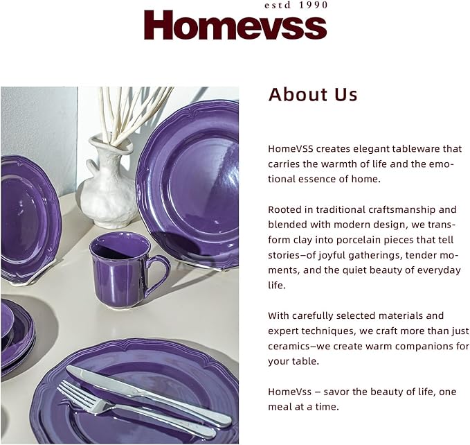 20pc Dinnerware Set, Plate and Bowl Set, Stoneware Dishes Set for 4, Microwave and Dishwahser Safe, Scratch Resistant, French Countryside Speckled Antique Purple