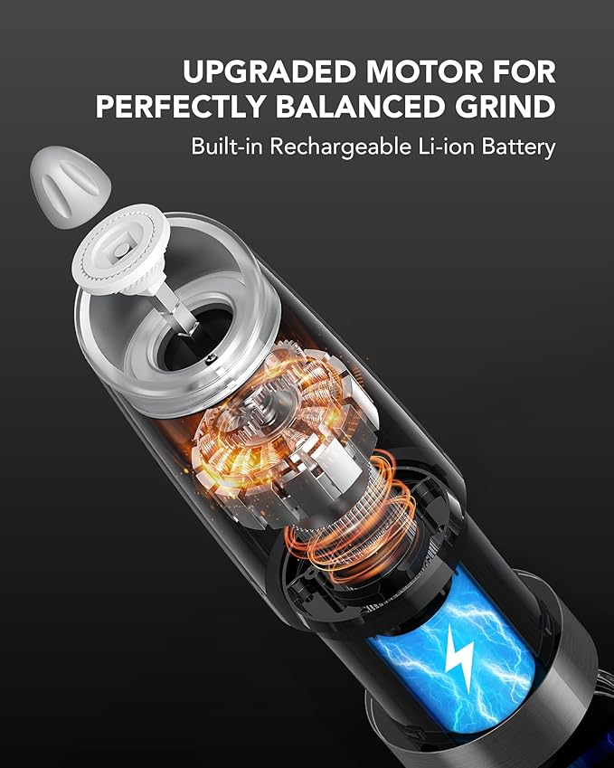 FORLIM Gravity Electric Salt and Pepper Grinder Set, USB Rechargeable 9oz Large Capacity Salt Grinder, Automatic One-Click Grinding One Hand Operated Adjustable Coarseness Pepper Mill(Silver)