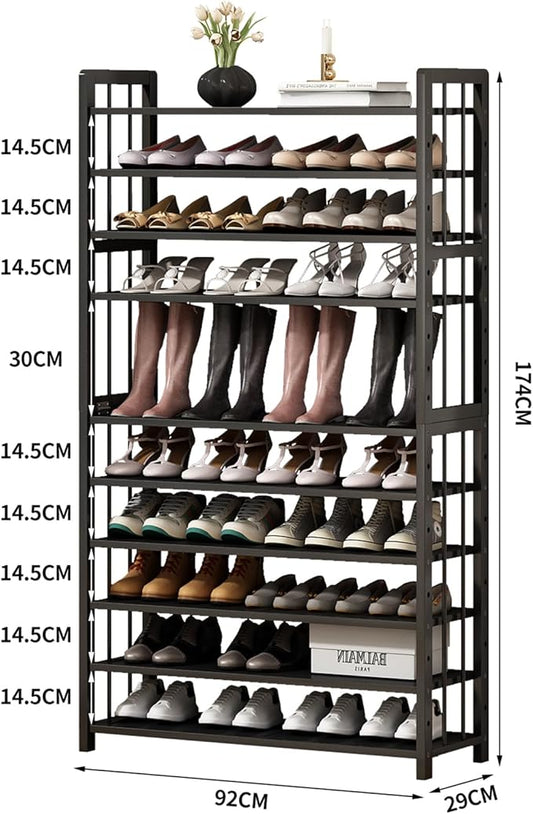 Large Capacity Shoe Storage Organizer: 11-Tier Tall Shoe Rack Holds 55-60 Pairs of Shoe, Bamboo Standing Shoe Shelf with Adjustable for Closet Entryway Black