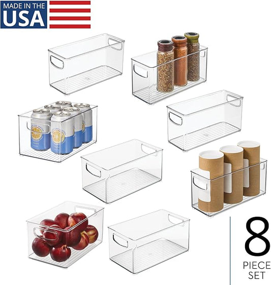iDesign Stackable Pantry Bins with Handles, 4 Small and 4 Medium Bins, 8 Pack, Clear, Made in USA