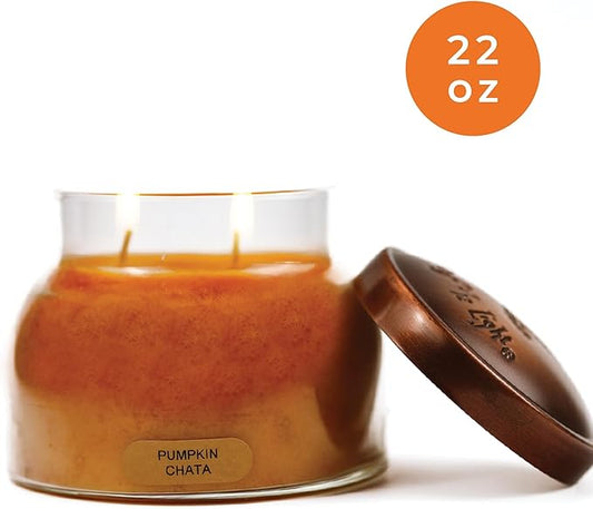 A Cheerful Giver - Pumpkin Chata Mama Scented Glass Jar Candle (22oz) with Lid & True to Life Fragrance Made in USA