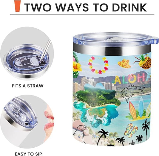 12oz Coffee Mug Hawaii State Insulated Coffee Cups, United States Map Travel Mug Landmark, Birthday Gifts Cute Mugs with Lid and Straw Mothers Day Gifts