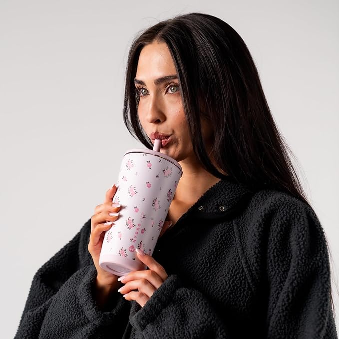 HydroJug Everyday Tumbler 20 oz – Ceramic-Lined Insulated Tumbler with Straw and Soft-Touch Lid, Cup Holder Friendly, Double-Wall Vacuum Insulation, Reusable Travel Cup – Wildrose