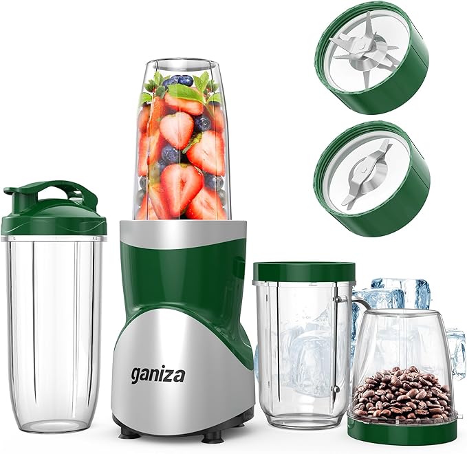 Ganiza Smoothie Blender, 900W Blenders for Shakes and Smoothies, GB10 Smoothies Maker with 4 BPA-Free Portable Cup, Nutritious Recipe (Green)