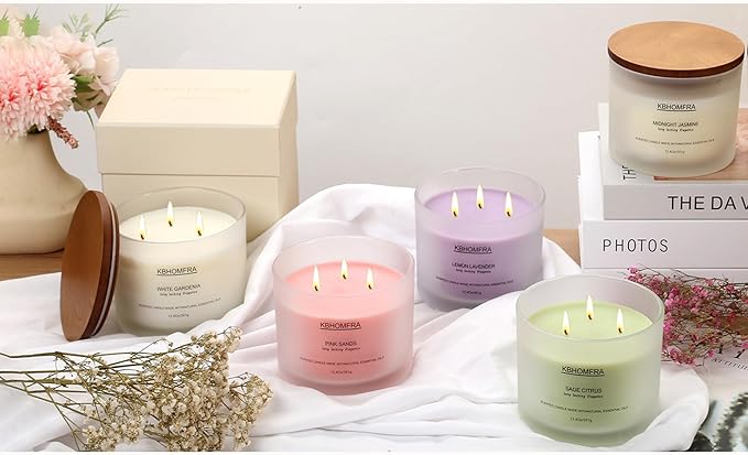 Scented Candle for Home,Jasmine Fragrant, Soy Wax 12.4oz Large Capacity,3-Wick 70 Hours Burn,for Festival Luxury Gift,Sleep Decor Relaxation Ambience
