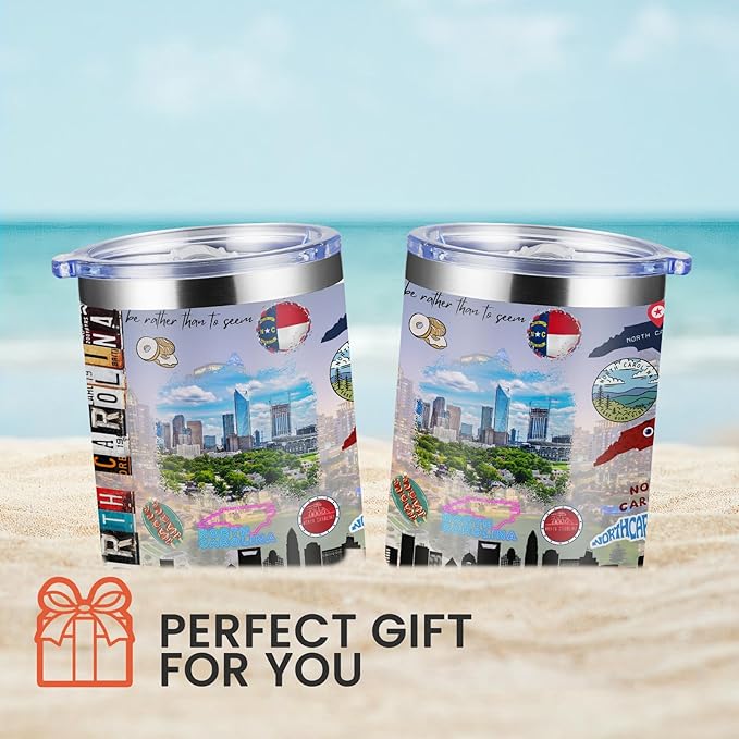 12oz Coffee Mug North Carolina State Insulated Coffee Cups, United States Map Travel Mug Landmark, Birthday Gifts Cute Mugs with Lid and Straw Gifts for Mom