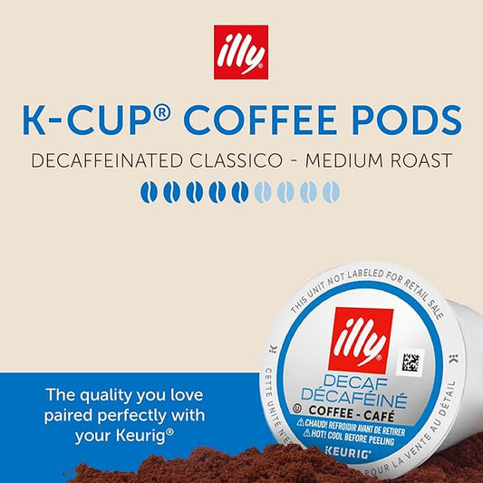 Illy Coffee K Cups - Pods For Keurig Machines – Classico Decaf Roast – Notes of Caramel - Mild, Flavorful & Balanced Flavor - No Preservatives – 10 Count, 6 Pack