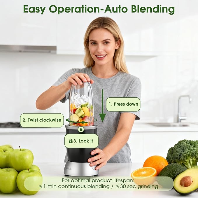 Smoothie Blender 25000RPM Personal Blender for Shakes and Smoothies with 37oz 32oz 23oz Portable Cups Countertop blenders for kitchen, Ice Crushing, Frozen Drinks, Milkshake, Juice, Nuts