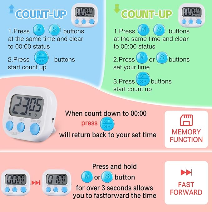 30 Pcs Digital Kitchen Timer Bulk, Magnetic Timers for Classroom, LCD Display, Loud Alarm, Electronic Minute Second Clock Timer for Teacher, Exercise, Cooking, Baking(6 Colors)