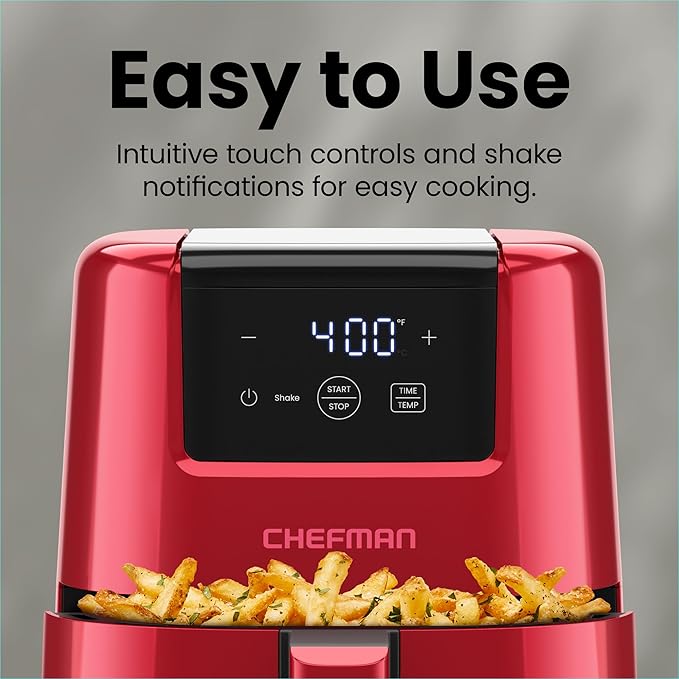 CHEFMAN 2 Qt Mini Air Fryer – Digital Space-Saving Compact Air Fryer with Nonstick and Dishwasher Safe Basket, Quick & Easy Meals in Minutes, Features Digital Timer and Shake Reminder – Red