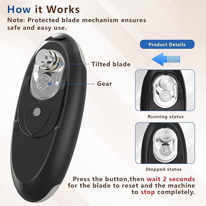 Rechargeable Electric Can Opener for Seniors, Hands Free Safety Automatic Can Opener with Smooth Edge for Left Handed and Arthritic Users, Fits Most Kitchen Cans and the Ideal Gift