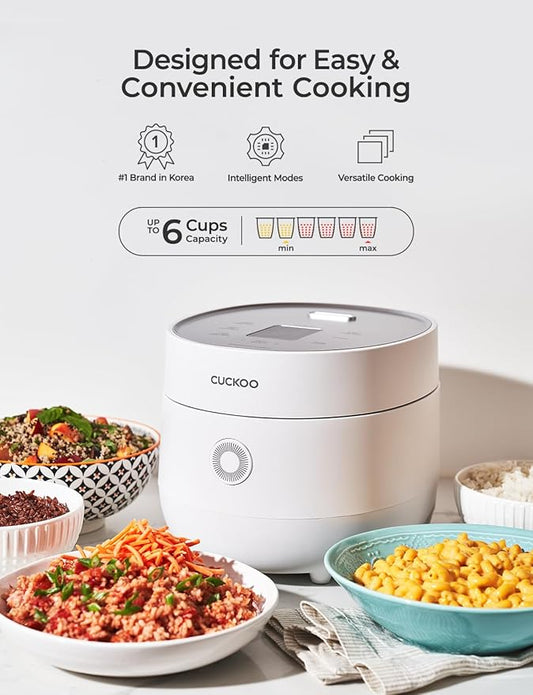 CUCKOO Micom Rice Cooker 6-Cup Uncooked / 12-Cup Cooked with Nonstick Inner Pot, Versatile Rice Maker with 9 Menu Options, Fuzzy Logic Technology, Auto Clean, Quick Rice Mode, White (CR-0675FW)