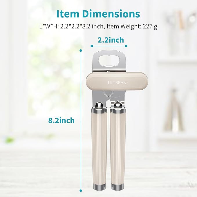 Ultrean Manual Can Opener Bottle Opener, Heavy Duty Stainless Steel Smooth Edge Manual Hand Held Can Opener With Soft Touch Handle, Rust Proof Oversized Handheld Easy Turn Knob (Apricot Yellow)