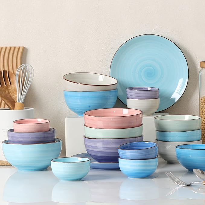Selamica Ceramic 24 Oz Cereal Bowls Set, Deep Soup Bowls, 5.9 Inch Porcelain Kitchen Bowls for Pasta Salad Dessert Oatmeal Ramen, Microwave Dishwasher Safe, Set of 6, Gradient Color