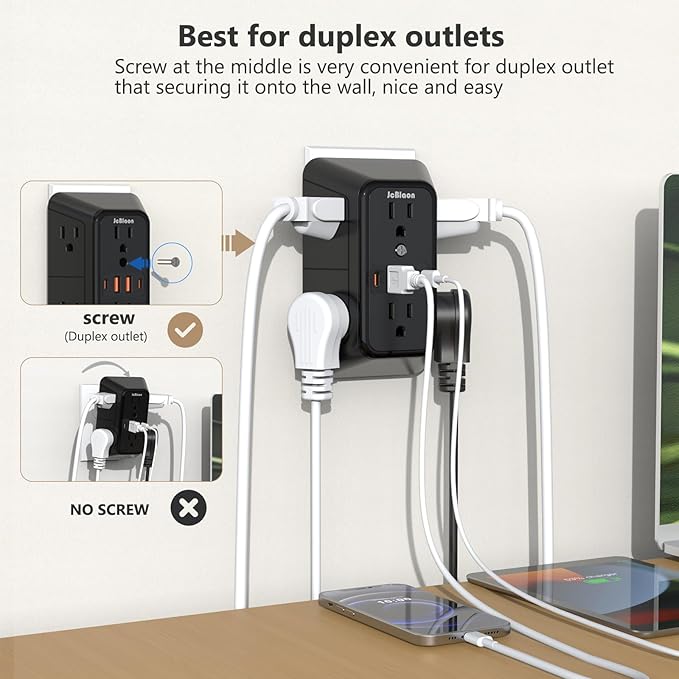 2 Pack Multi Plug Wall Outlet Extender Surge Protector 6 AC Outlet Splitter with 4 USB Ports(2 USB C) Wall Charger 1050J Power Strip 125V/15A, 1875W for Home, Office, Travel Dorm Room Essentials