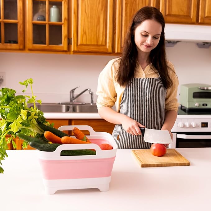 Collapsible Dish Basin, 2.4 Gallon Foldable Kitchen Sink with Drain Plug for Space-Saving Dish Washing, Vegetable & Baby Bottle Cleaning