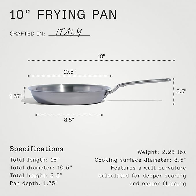 Made In Cookware - 10-Inch Stainless Steel Frying Pan - 5 Ply Stainless Clad - Professional Cookware - Crafted in Italy - Induction Compatible
