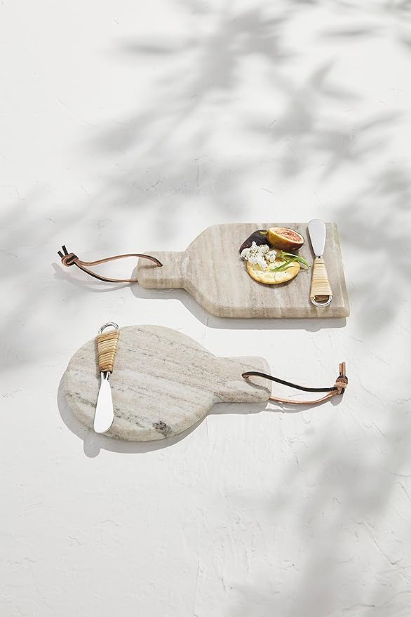 Mud Pie Square Beige Marble Board, Board Approx 8 1/2" X 6 1/4" | Spreader 5 1/2"