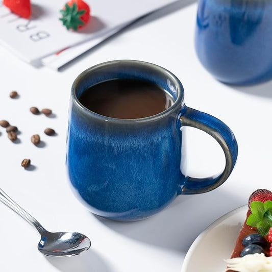 bestone Coffee Mugs Set of 4,15 oz Large Coffee Mugs, Ceramic Mugs with Handles,etc Coffee Mugs, Cups for Coffee Cereal Latte ,Microwave & Dishwasher safe,Dark Blue