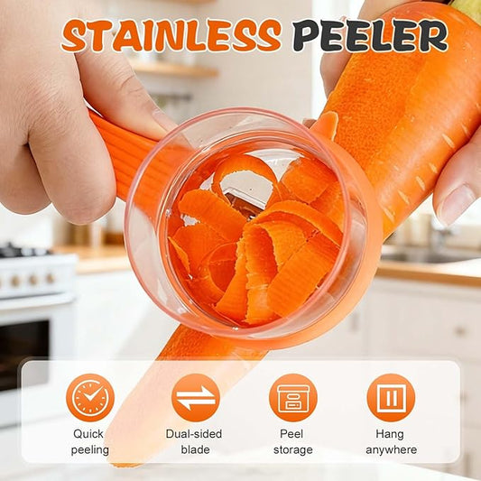 2026 New Kitchen Special Fruit Peeler with Box Storage, Upgrade Vegetable Peeler with Catcher Peeler with Storage Bucket, Double-Sided Stainless Steel Multi-Function Peelers (Orange)
