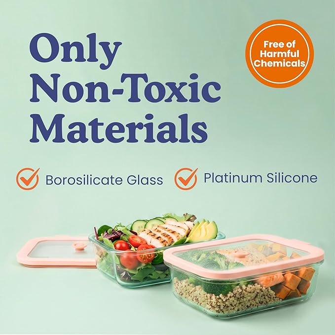 Ziruma Non-Toxic 4 Pack - Glass Food Storage Containers With Lids โ Plastic Free, Airtight Meal Prep Containers, Multi-Size (12, 21, 35, 50 Oz), Microwave & Freezer Safe
