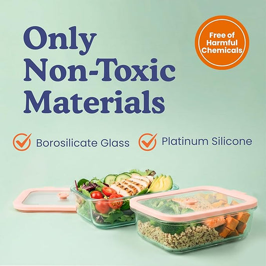 Ziruma Non-Toxic 4 Pack - Glass Food Storage Containers With Lids – Plastic Free, Airtight Meal Prep Containers, Multi-Size (12, 21, 35, 50 Oz), Microwave & Freezer Safe