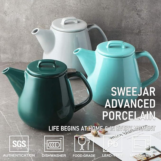 Sweejar 40oz Tea pot with Removable Stainless Steel Infuser,Dishwasher Safe Tea Pots for Loose Tea,Tea Pots with Infuser for Chrismas Women Gift(Turquoise)