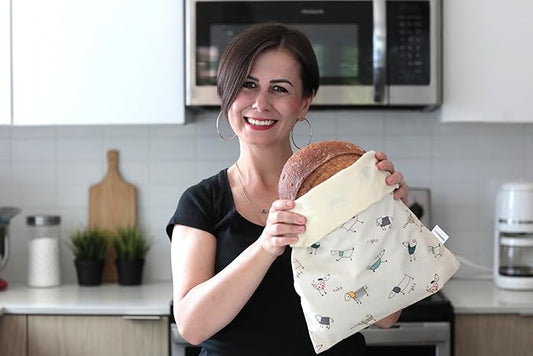 2 XL Beeswax Bread Bags for Homemade Bread, Reusable Cotton and Beeswax Storage for Sourdough or Artisan Loaves, Keeps Bread Fresh Longer, Freezer Safe, 12.6" x 16.7"