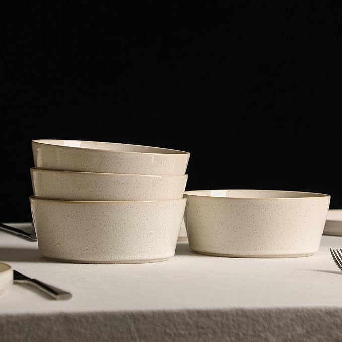 Stone Lain Claire 4-Piece Bowl Set Stoneware, Bowls, Dishwasher and Microwave Safe, Dish Set for 4, White