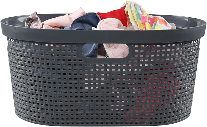 Drephia 4-Pack 40 L Plastic Laundry Hamper, Large Laundry Basket with Cutout Handles, Gray