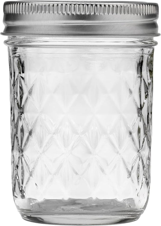 Ball Regular Mouth Quilted Crystal Glass Mason Jars with Lids and Bands, Used for Canning, Pickling, Juice, Jam, Jelly, Half Pint Size (Pack of 4)