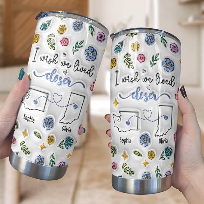 I Wish We Lived Closer Tumbler, Personalized 3D Inflated Effect Mugs Long Distance Friendship Gift, Custom State To State Mug, Going Away Gifts For Sister Best Friend Women