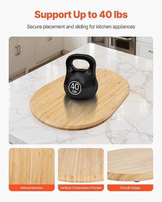 VEVOR Mixer Slider Mat for Tilt Head Kitchen Aid 5.5-8 Qt Stand Mixer, kitchenaid Mixer Slider with PTFE Feet, Kitchen Countertop Storage Accessories Moving Tray attachments (Natural Wood)