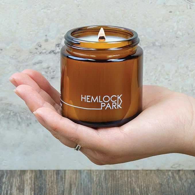 Hemlock Park Crackling Wood Wick Candle Handcrafted with Natural Coconut Wax (Small 4 oz, Palo Santo Mountain Sage)
