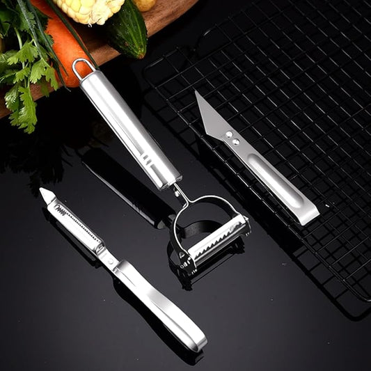 3-in-1 Vegetable Peeler - Ultra Sharp Slicer, Grater & Peeler with Ergonomic Design Grip for Effortless Peeling, Slicing and Grating for Fruit, Potatoes, Carrots, Apples