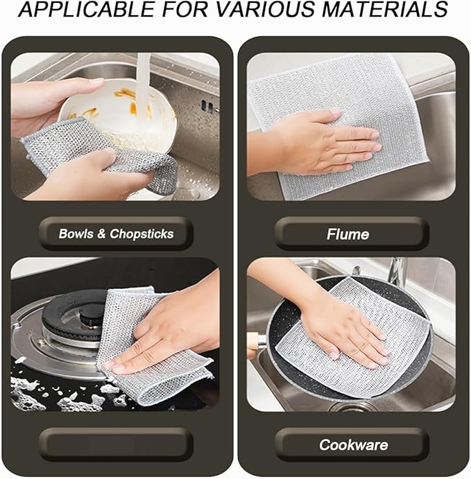 10 PCS Multipurpose Wire Dishwashing Rag for Wet and Dry,Non-Scratch Wire Dishcloth,Scrubbing Wire Dishwashing Rags,Time-Saver Kitchen Wipes Cleaning Cloths (Monolayer)
