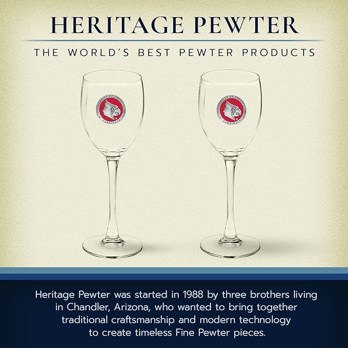 Heritage Pewter Louisville Cardinals Glass Goblets β Set of 2 | 12 OZ Goblet Wine Glasses | Expertly Crafted Pewter Glass