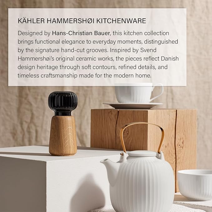 Kahler Hammershoi Salt and Pepper Grinder, White, 7.3"H x 2.6"D, Designed by Hans-Christian Bauer, Gift Box Included